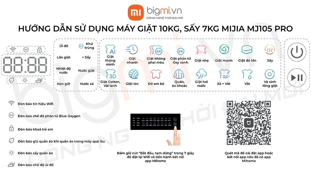 huong dan su dung may giat say Xiaomi Mijia MJ105 Pro 2025 XHQG100MJ105