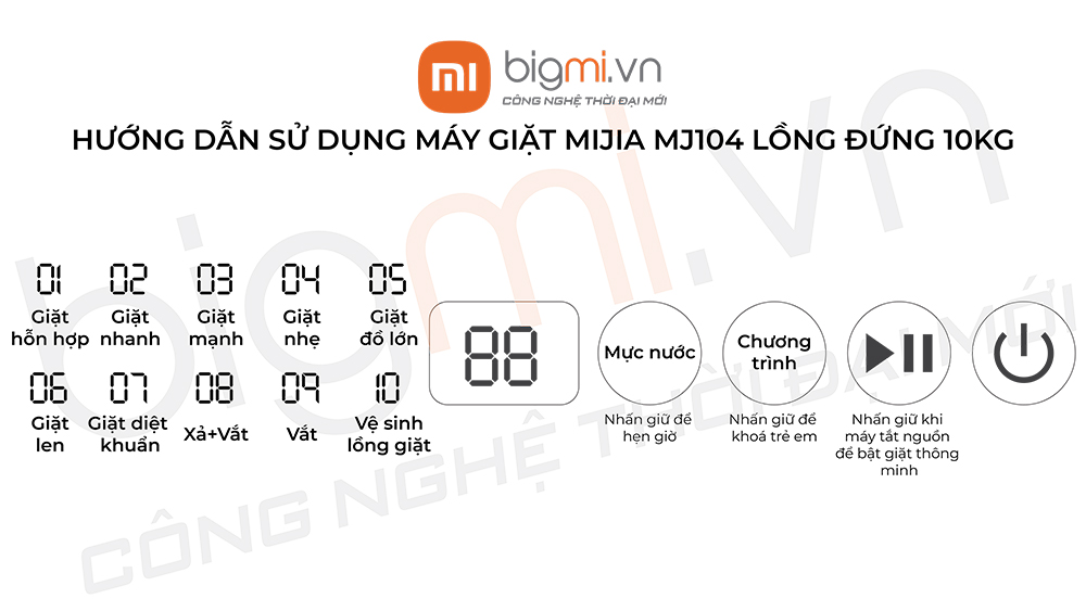 Huong dan su dung may giat cua tren 10kg MJ104 Xiaomi Mijia