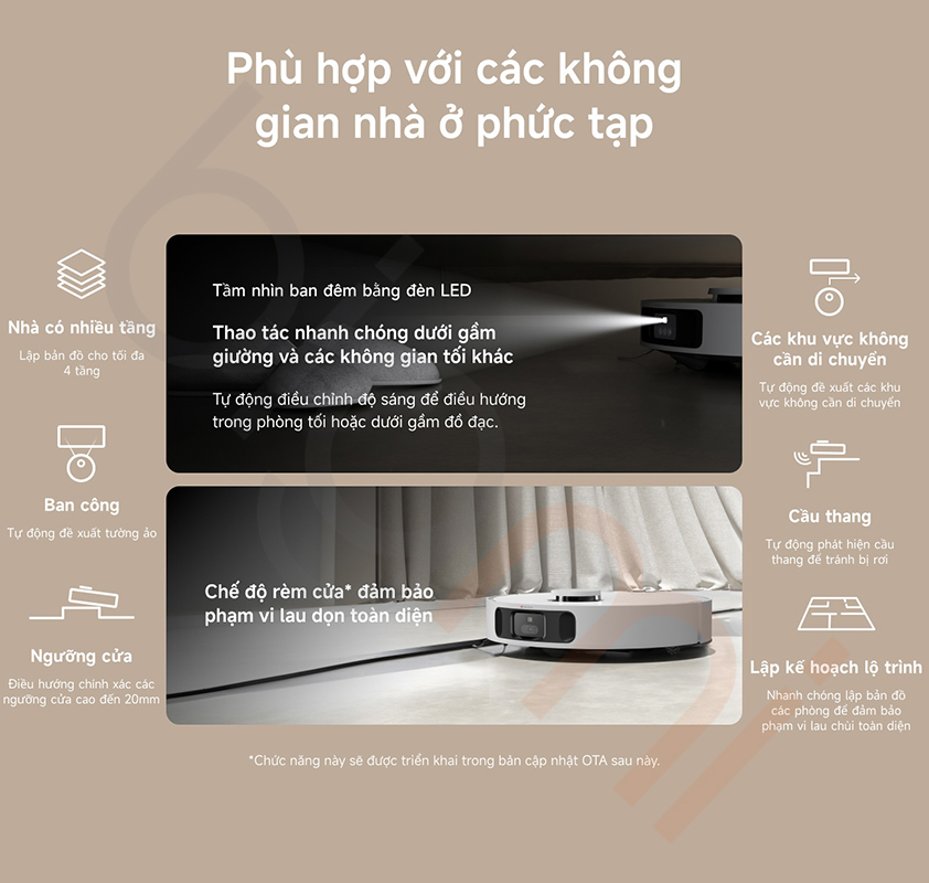 Robot hut bui lau nha Dreame L30S Ultra lam viec trong moi dieu kien