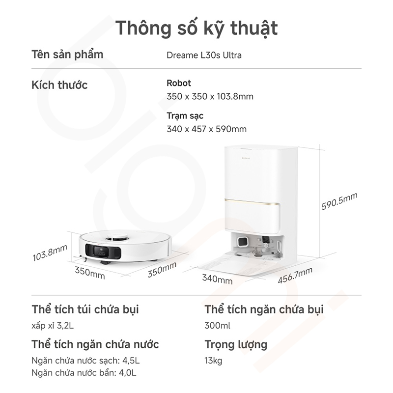 Robot hut bui lau nha Dreame L30S Ultra thong so ky thuat