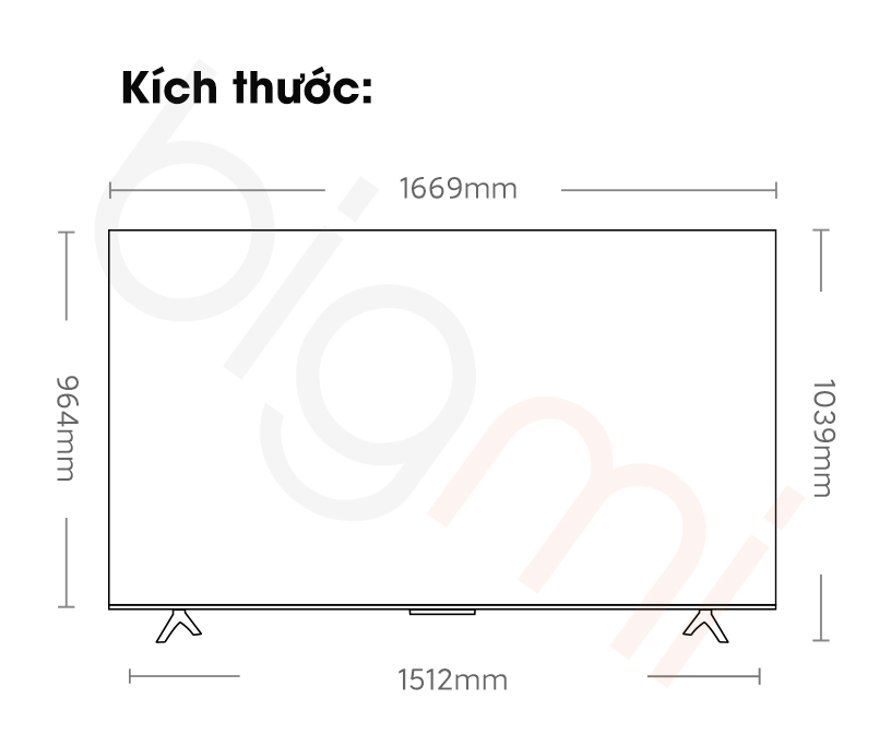 Tivi Xiaomi Redmi X 75 inch 2025 kich thuoc