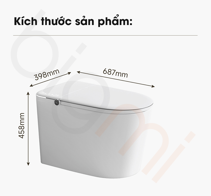 Bon cau thong minh Xiaomi Little Whale Wash M9 kich thuoc san pham
