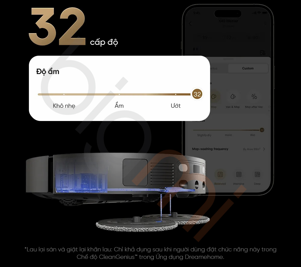 Robot hut bui lau nha Dreame X40 Master 32 muc do am gie lau