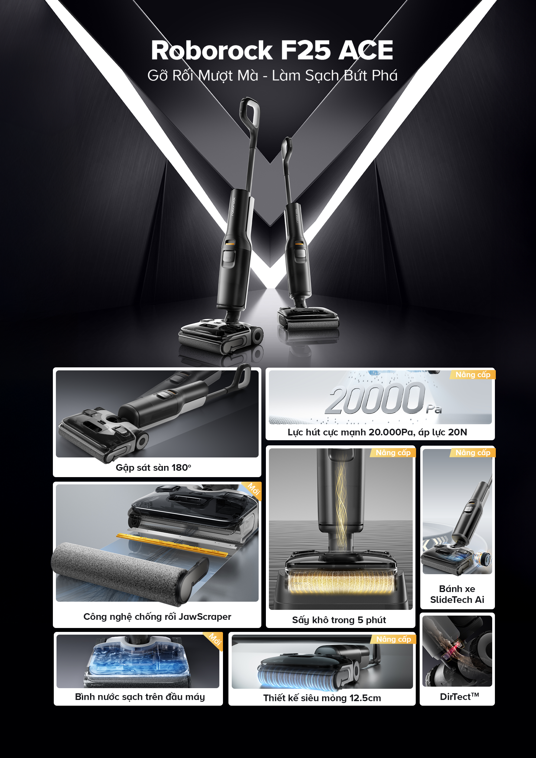 Uu diem cua may hut bui lau nha cam tay Roborock F25 ACE