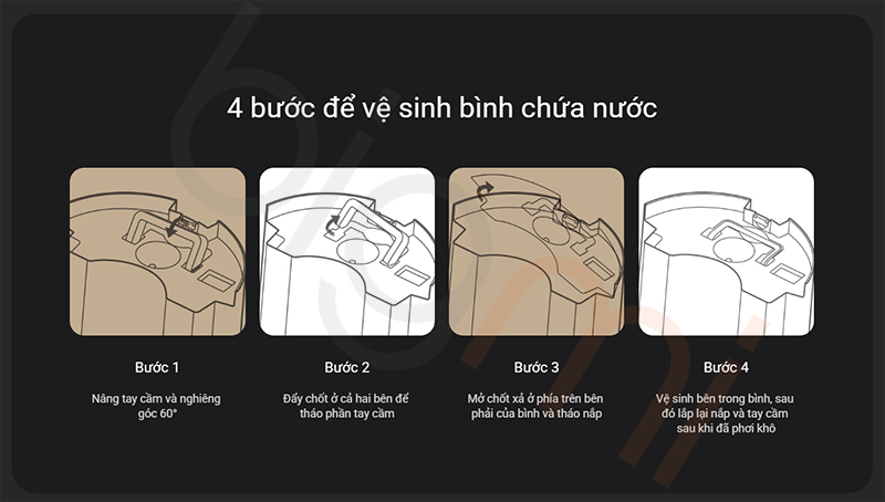 huong dan ve sinh binh chua nuoc May hut am 22L Xiaomi