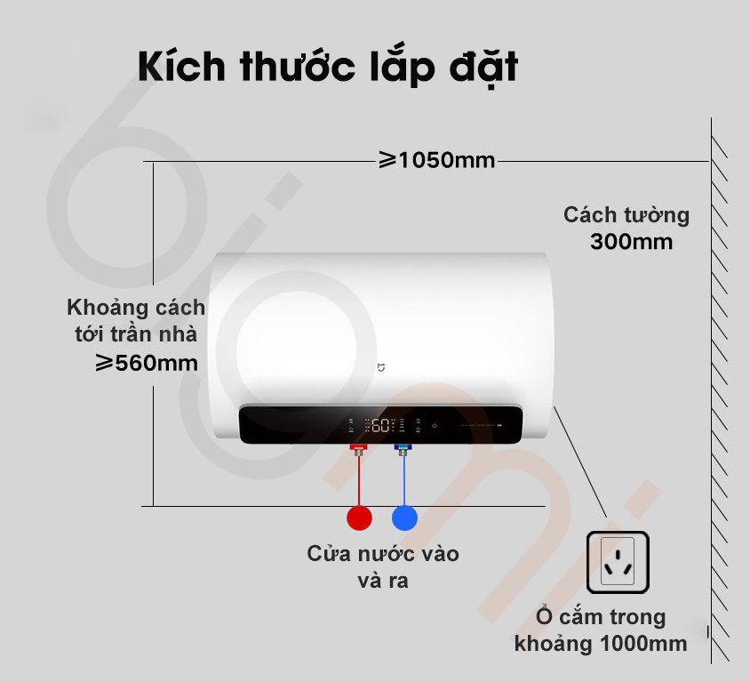 kich thuoc lap dat Binh nong lanh Xiaomi Mijia N1 EWH60 MJ03