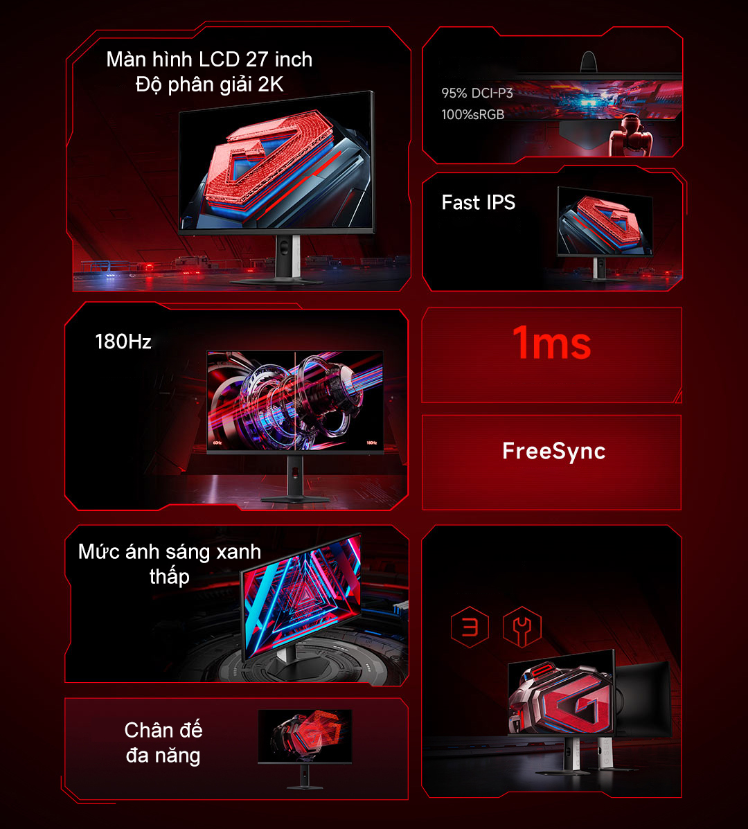 Màn hình máy tính Xiaomi Redmi G27Q 2025 180Hz - 2K | 180Hz | 1ms (GTG) | 100% sRGB 3 Man hinh may tinh Xiaomi Redmi G27Q 2025 180hz tinh nang