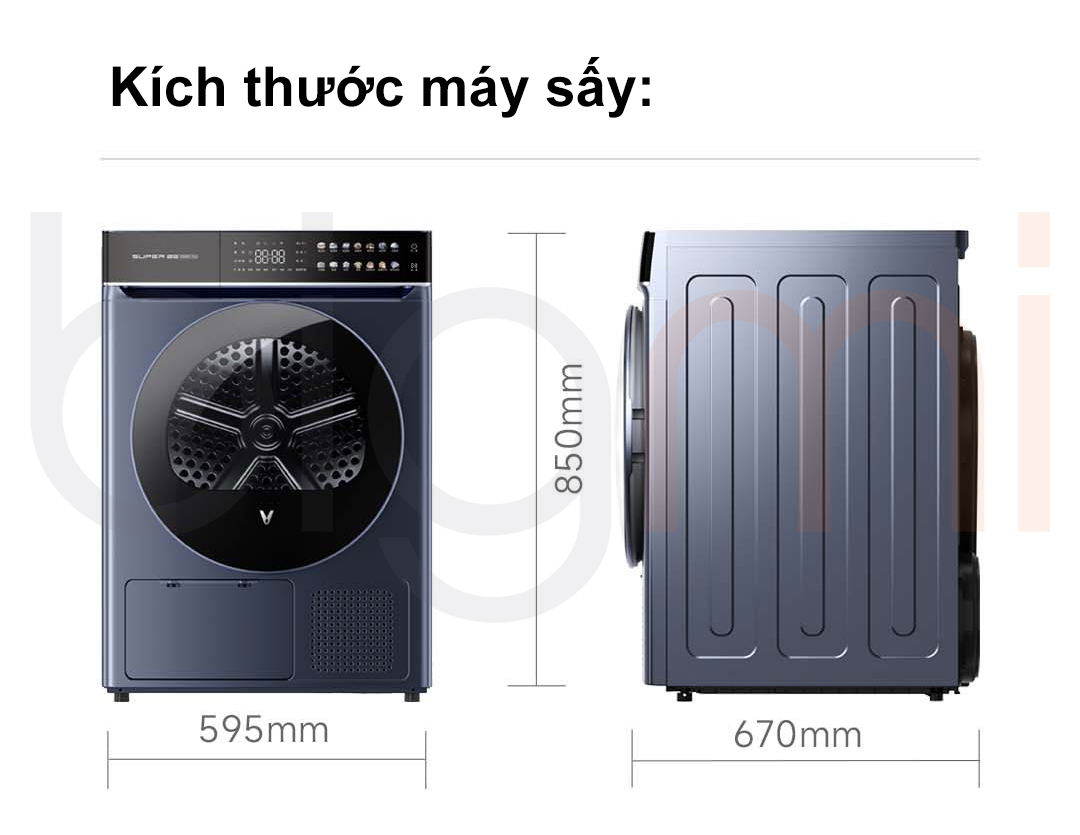 Kich thuoc May say quan ao Viomi Super 2E 10Kg DM10FS W1A