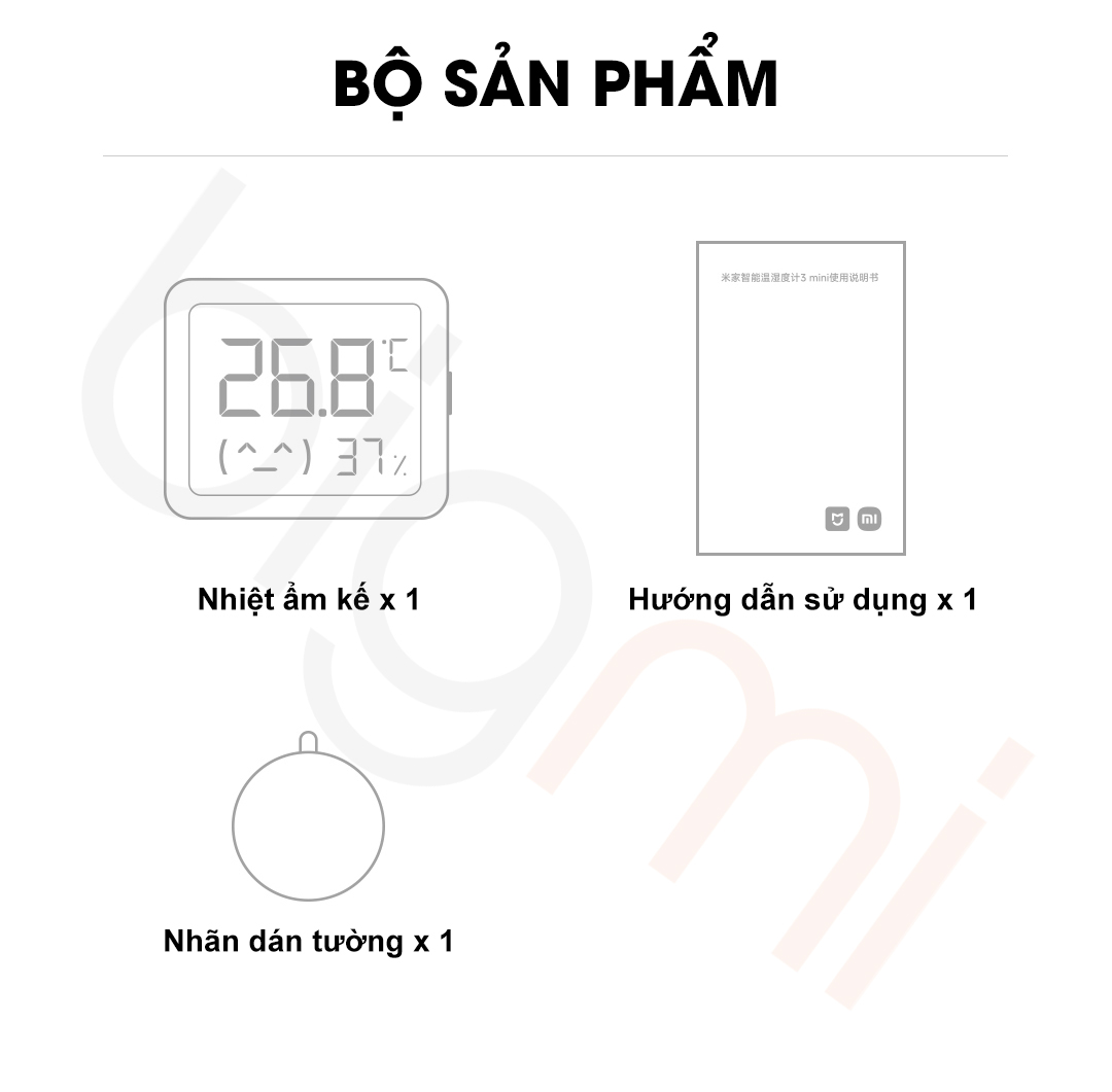 Bộ sản phẩm Nhiệt ẩm kế thông minh Mijia 3 Mini MJWSD06MMC