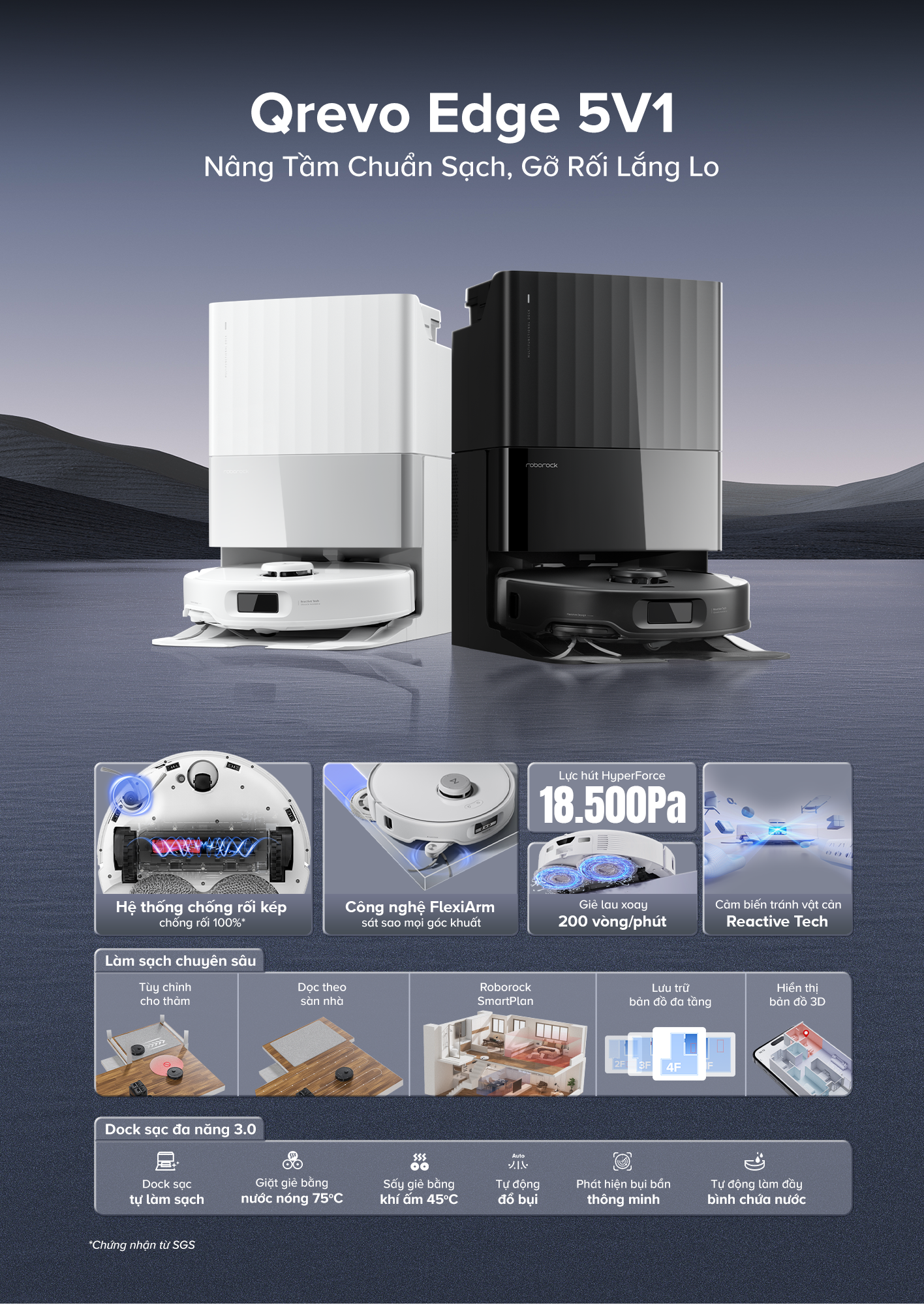 Robot hút bụi lau nhà Roborock Q Revo Edge 5V1 2 Cac tinh nang cua Roborock Q Revo Edge 5V1