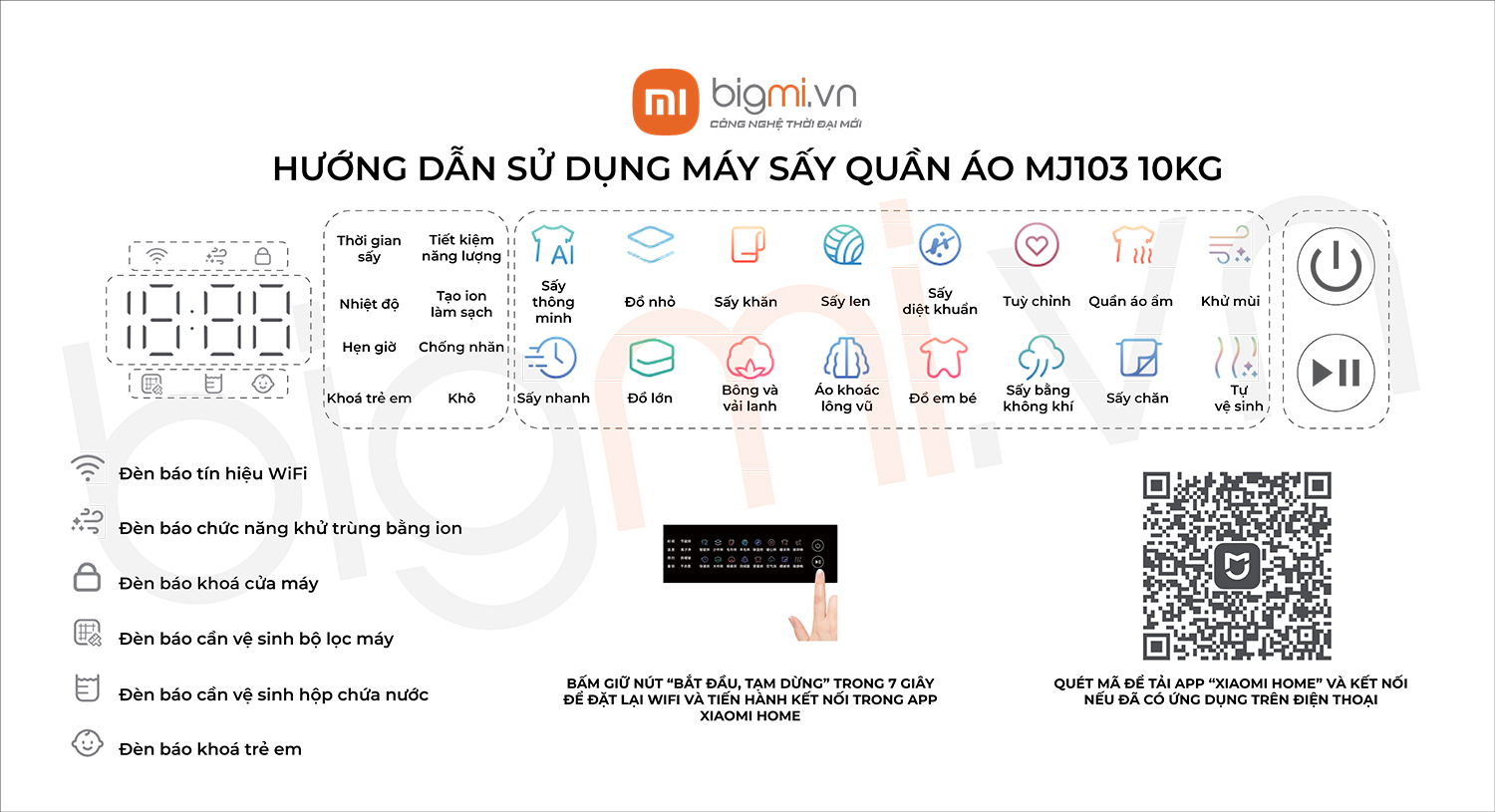 Hướng dẫn sử dụng Máy sấy quần áo Xiaomi Mijia MJ103 - Mijia MJ104