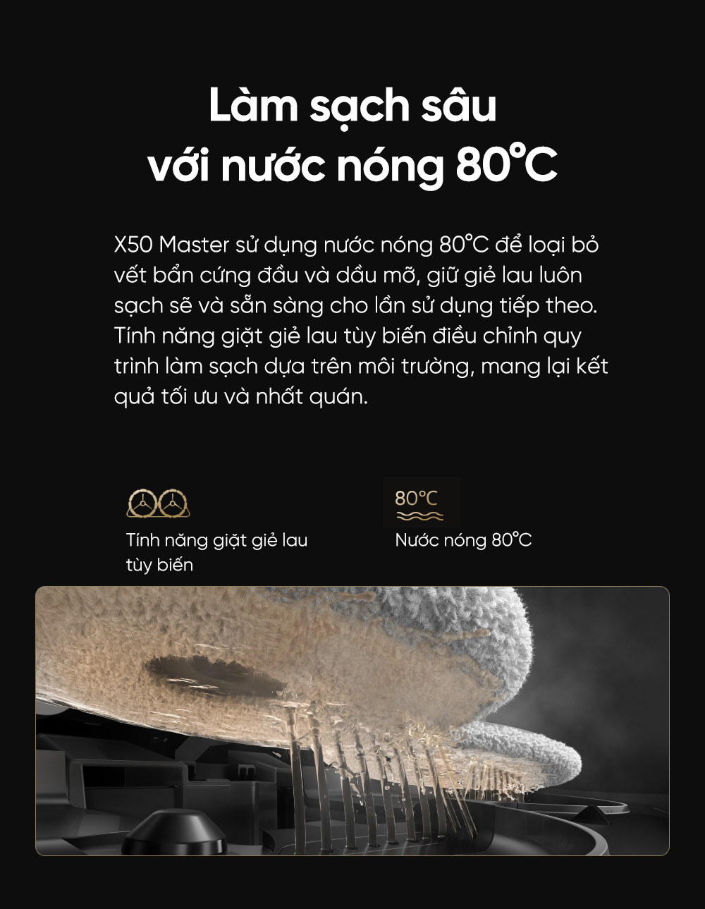 Robot hút bụi lau nhà Dreame X50 Master giặt giẻ nước nóng 80 độ C
