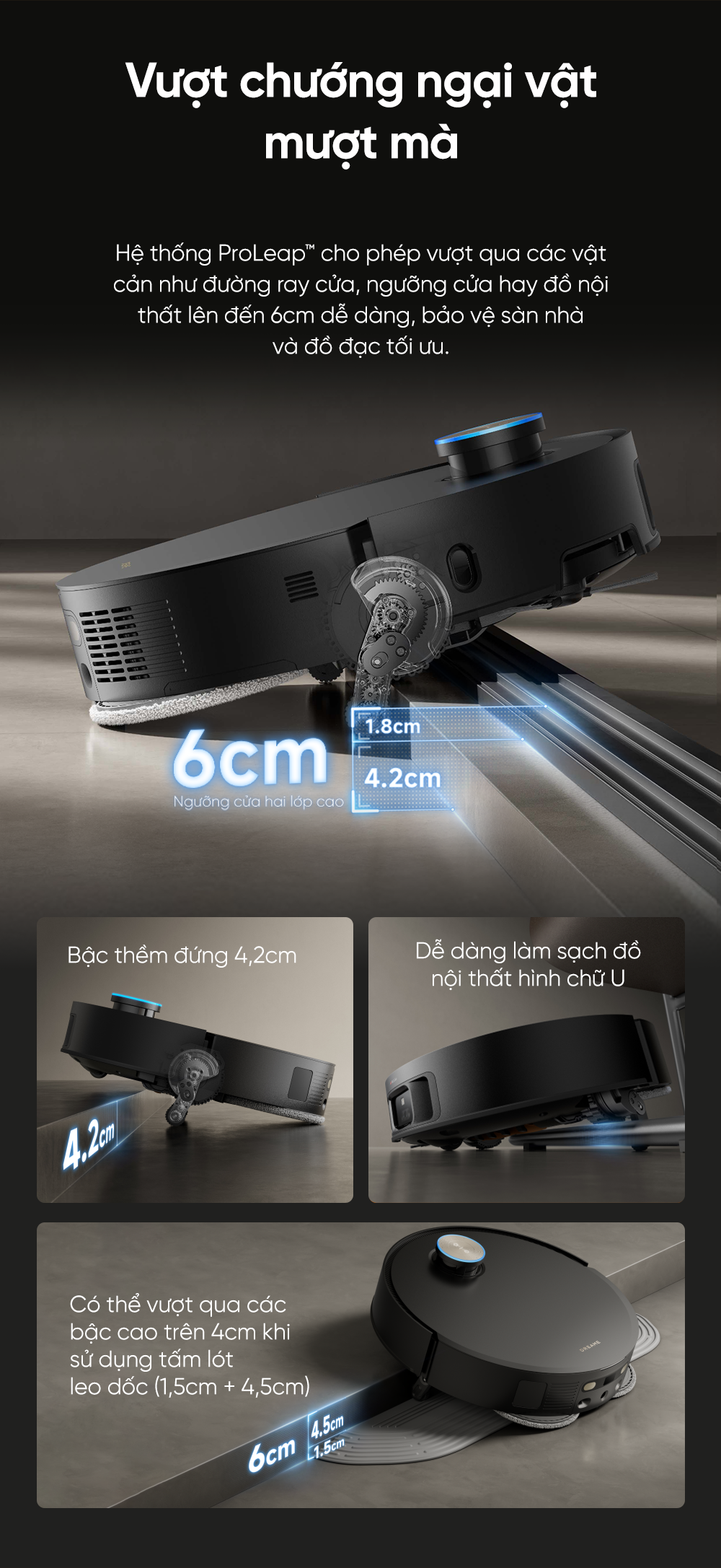 Robot hút bụi lau nhà Dreame X50 Master vượt gờ cao 6cm