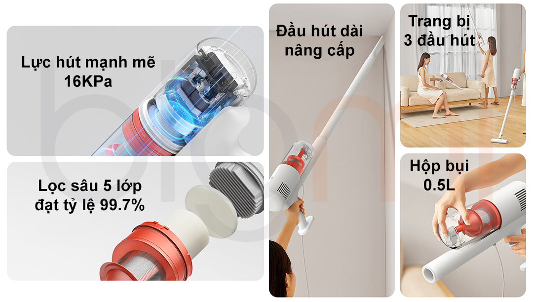 Tinh nang May hut bui cam tay gen 2 Xiaomi Mijia B210 MJXCQ01DY