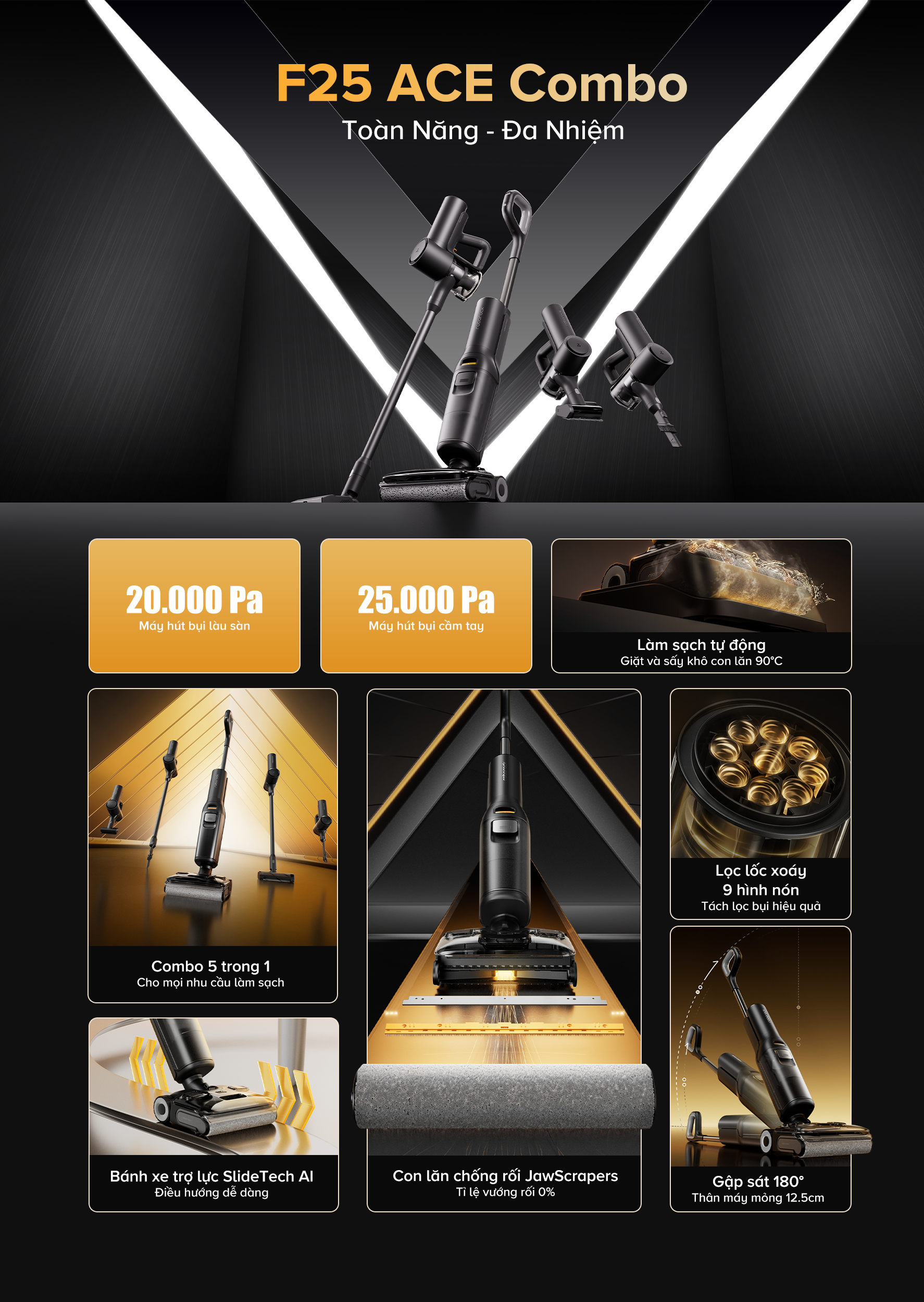 Máy hút bụi lau nhà Roborock F25 ACE Combo 4 Uu diem cua may hut bui lau nha cam tay Roborock F25 ACE combo