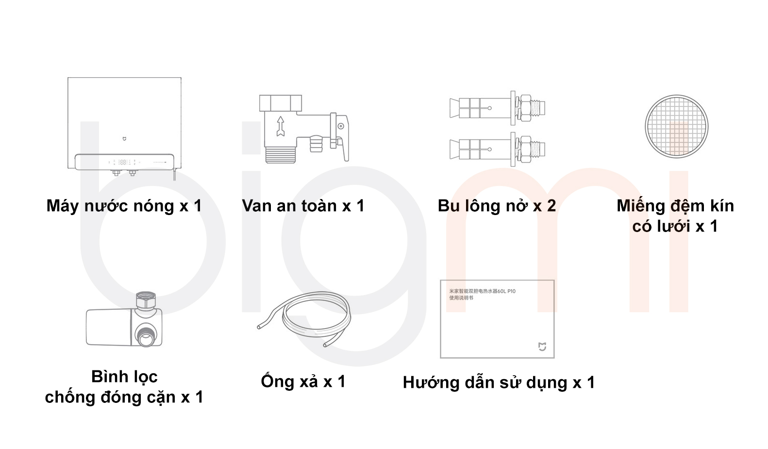 Bộ sản phẩm Bình nóng lạnh thông minh Xiaomi Mijia 60L P10
