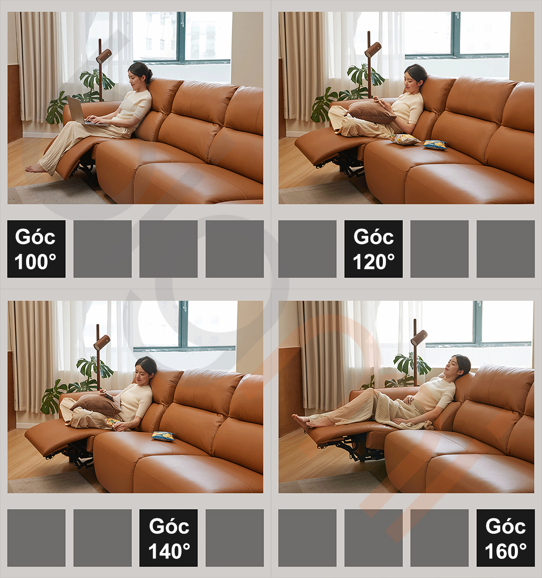 Ghế sofa điện 3, 4 chỗ Xiaomi 8H B6S Cloud Toast - Da bò cao cấp từ Bắc Mỹ, độ ngả 100°-160° 5 Ghế sofa điện Xiaomi 8H B6S có thể tùy chỉnh độ ngả của đệm đỡ chân