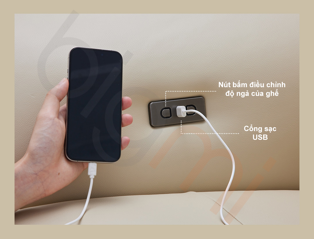 Ghế sofa điện 3, 4 chỗ Xiaomi 8H B6S Cloud Toast - Da bò cao cấp từ Bắc Mỹ, độ ngả 100°-160° 9 Ghế sofa điện Xiaomi 8H B6S tích hợp cổng sạc và nút điều chỉnh độ ngả trên ghế