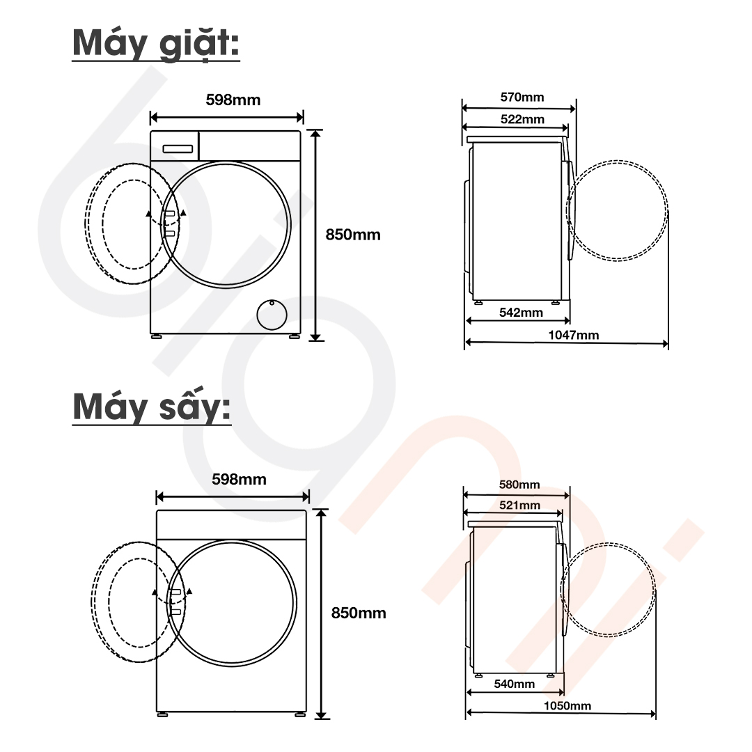 Kích thước Combo giặt sấy Xiaomi Mijia MJ106+MJ104 10Kg+10kg