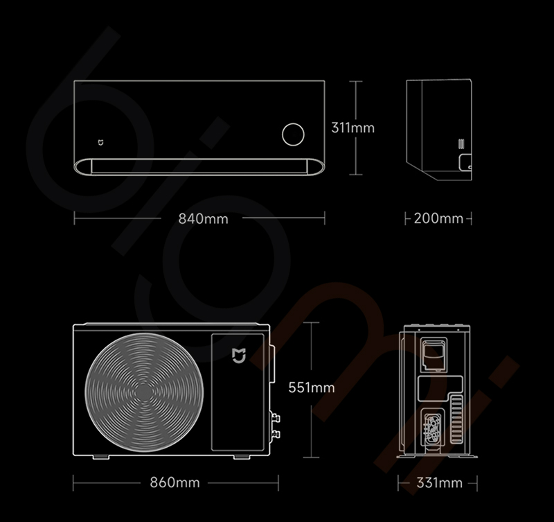 Kích thước Điều hòa 2 chiều 1.5HP Xiaomi Mijia V1A1 Pro 2025 12000 BTU 35GW-NA20-V1A1
