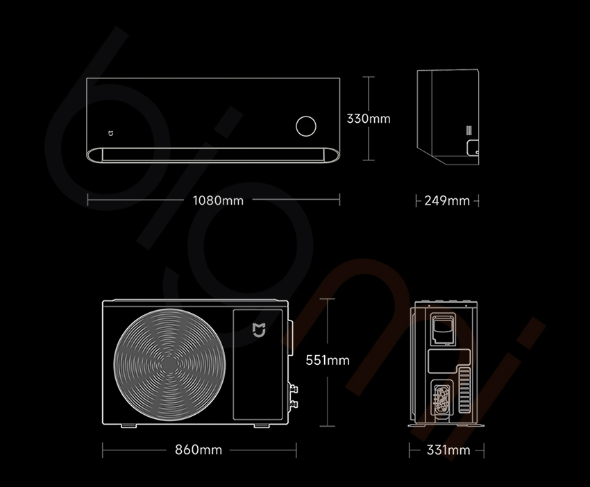 Kich thuoc Dieu hoa 2 chieu 2HP Xiaomi Mijia V1A1 Pro 2025 18000 BTU 50GW NA30 V1A1