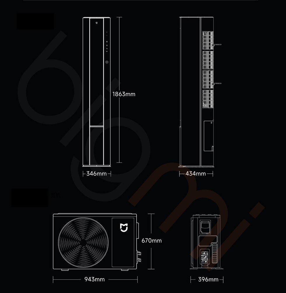 Kich thuoc Dieu hoa cay 2 chieu Xiaomi Mijia 27000 BTU N2A1 Pro 3HP 72LW NA10 N2A1