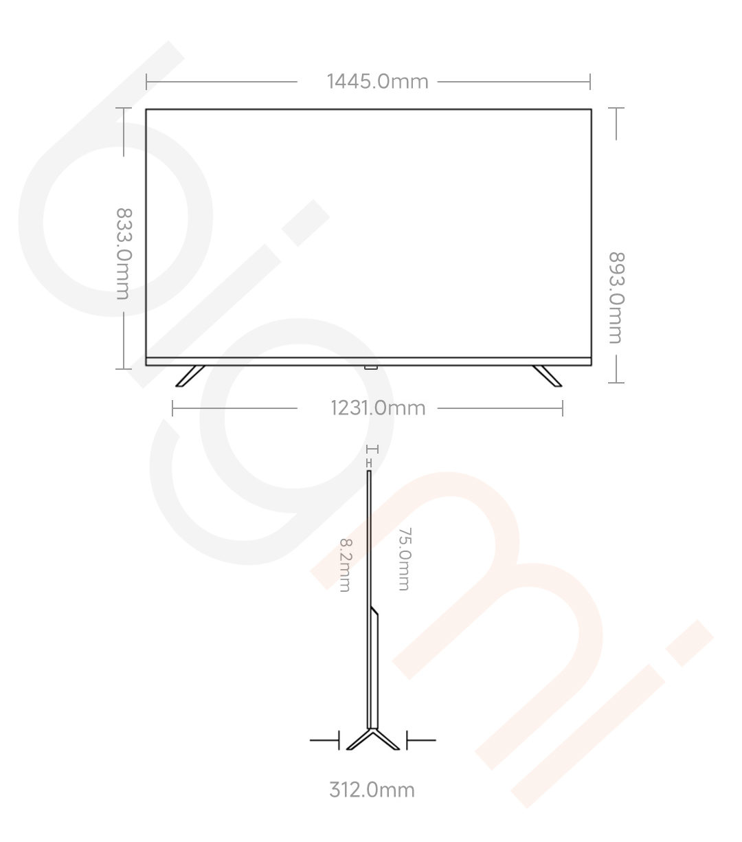 Kích thước Smart Tivi Redmi A 2025 65 inch L65RB-RAE