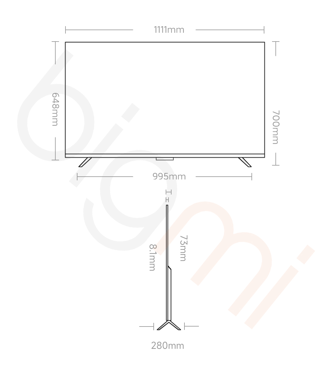 Kích thước Tivi Redmi A Pro 50 inch model 2025 L50RB-APE tiết kiệm điện