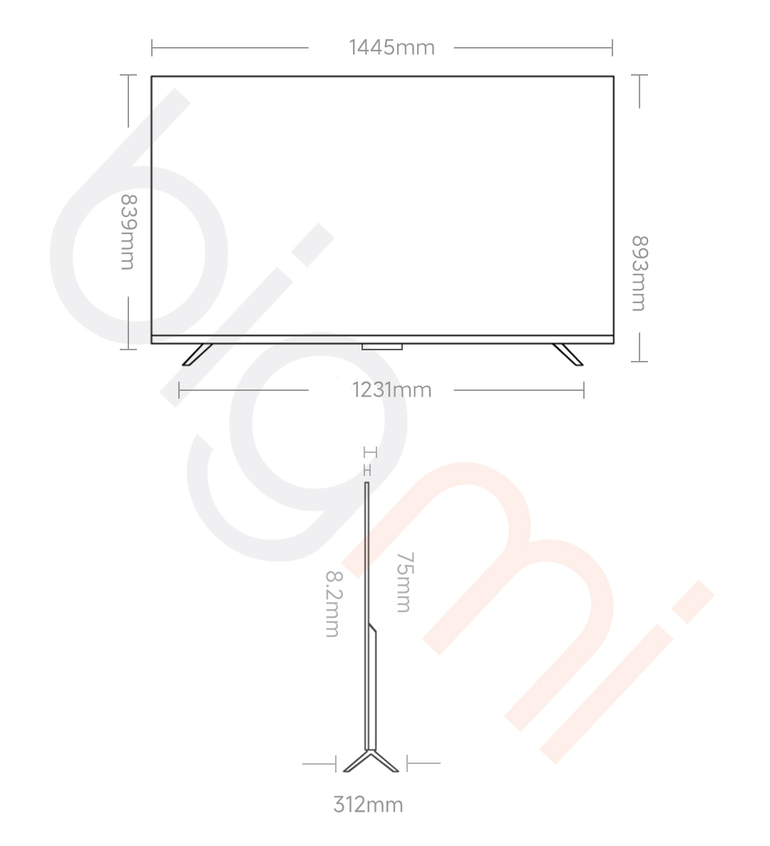 Kích thước Tivi Redmi A Pro 65 inch model 2025 L65RB-APE tiết kiệm điện