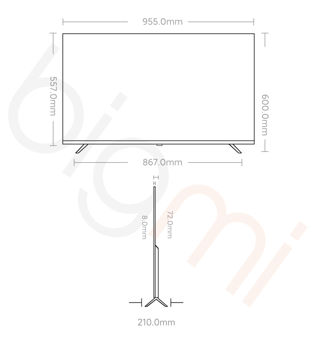 Kich thuoc Tivi Redmi A43 inch model 2025 L43RA RAE tiet kiem dien