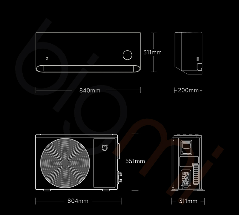 Kich thuoc dieu hoa 2 chieu 1HP Xiaomi Mijia V1A1 Pro 2025 9000 BTU