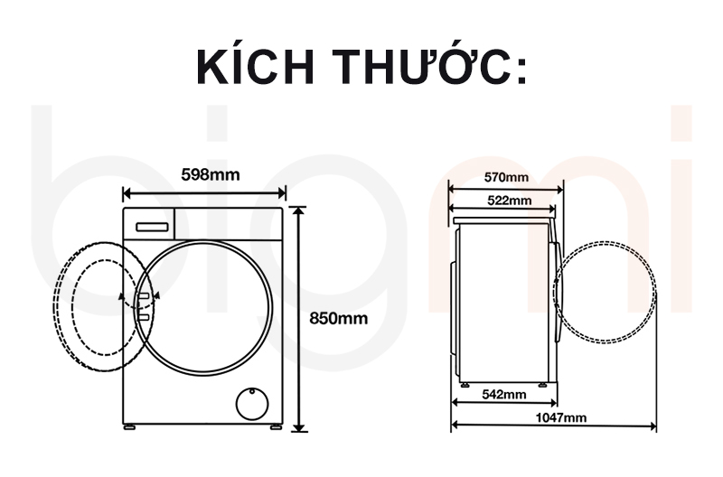 Kích thước máy giặt Xiaomi Mijia MJ109 Pro 2025 10kg