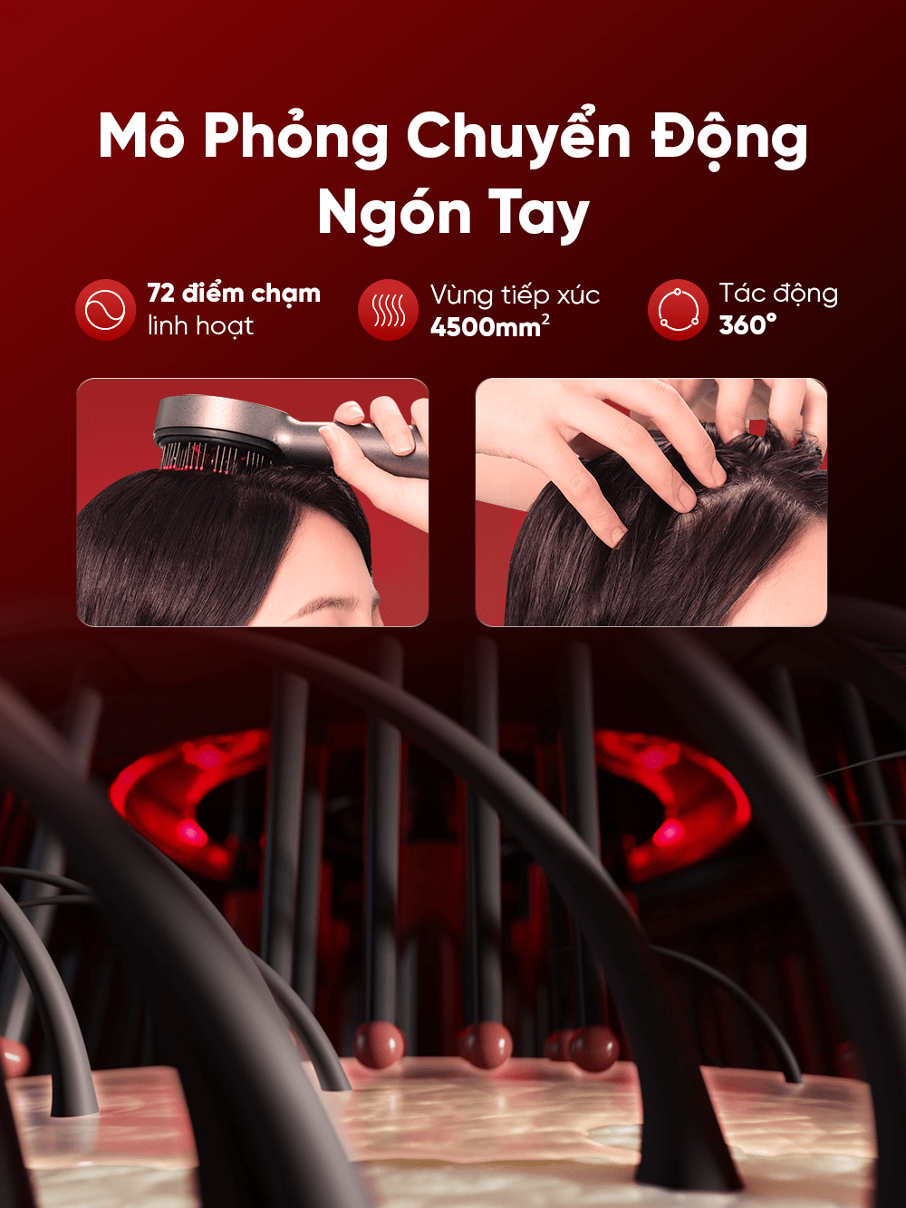 Lược điện massage da đầu Breo Scalp 3 mô phỏng các chuyển động của ngón tay