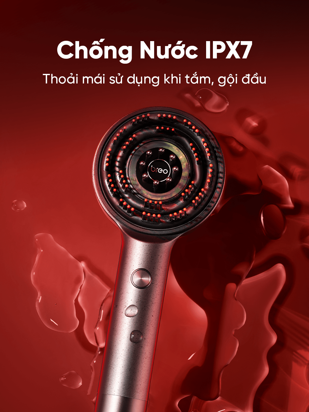 Lược điện massage da đầu Breo Scalp 3 thiết kế chống nước IPX7