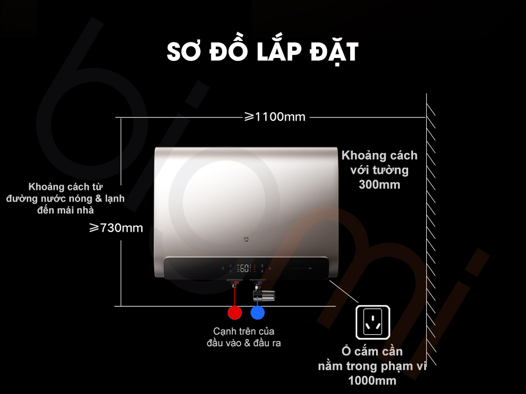 Sơ đồ lắp đặt Bình nóng lạnh thông minh Xiaomi Mijia 60L P10