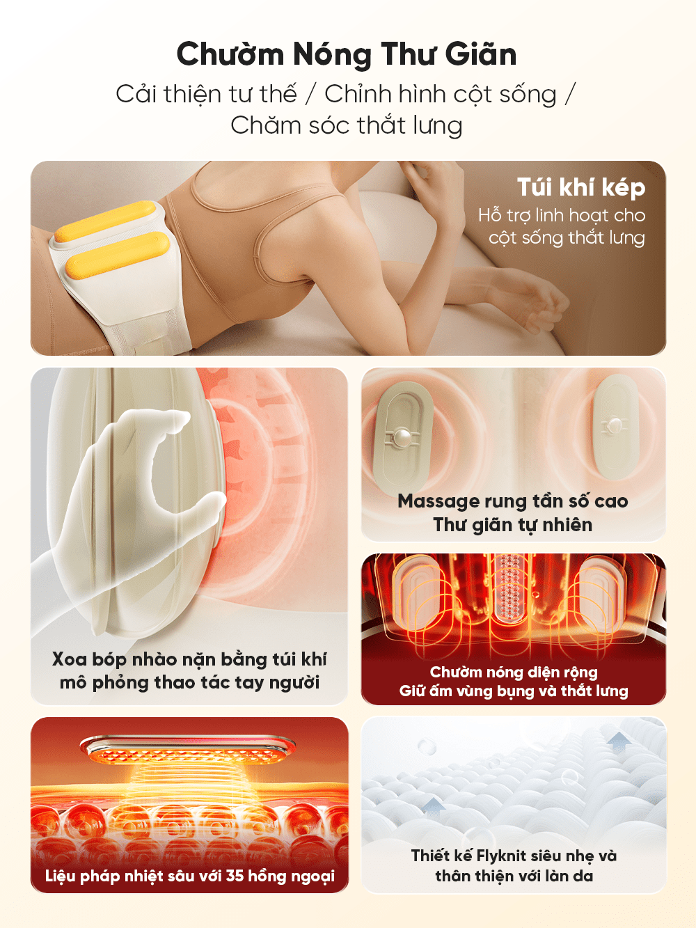 Tính năng Đai Massage Breo Y2 Chườm Nóng Bụng và Thắt Lưng 5 trong 1