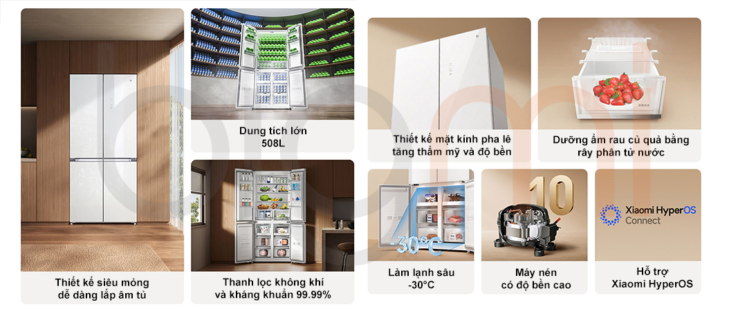 Tinh nang Tu lanh Xiaomi Mijia 508L mat kinh pha le BCD 508WGBI