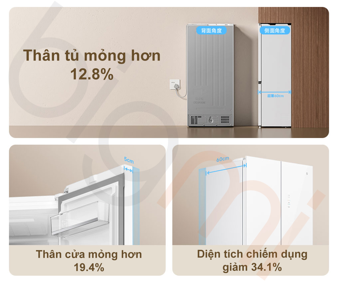 Tu lanh Xiaomi Mijia 508L mat kinh pha le BCD 508WGBI duoc thiet ke sieu mong
