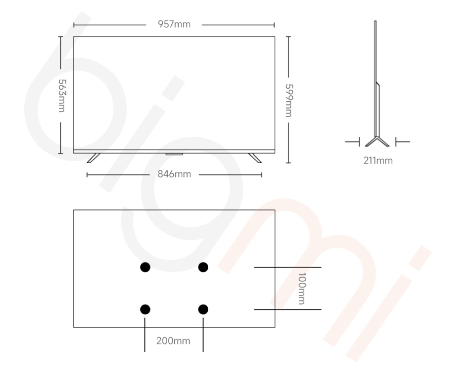 Kích thước Google Tivi Xiaomi A Pro 43 inch 2026 QLED