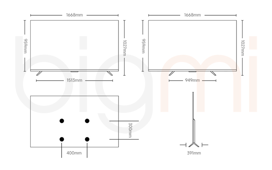 Kích thước Google Tivi Xiaomi A Pro 75 inch 2026 QLED