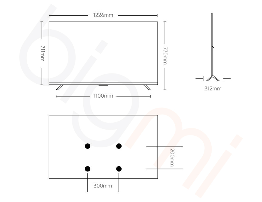 Kích thước Google Tivi Xiaomi A55 inch 2026