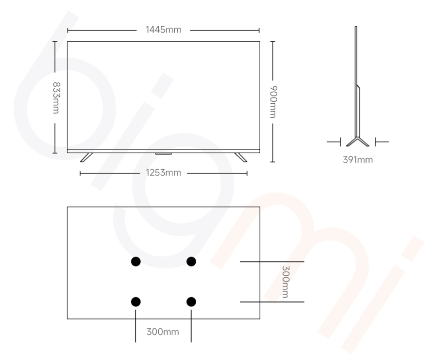 Kích thước Google Tivi Xiaomi A65 inch 2026