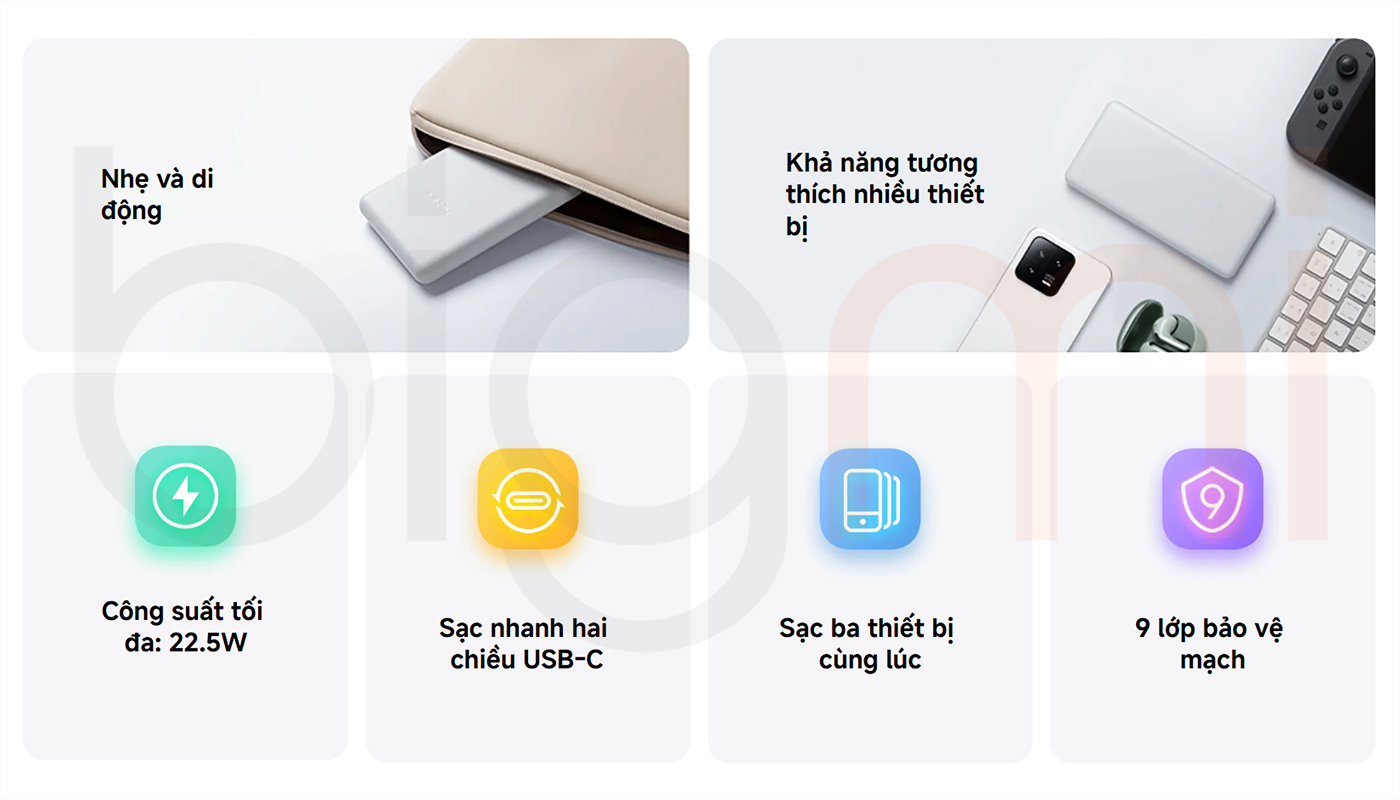 Bigmivn Pin sạc dự phòng Xiaomi Lite P16ZM 10.000mAh 22.5W QC PD 3 (2)