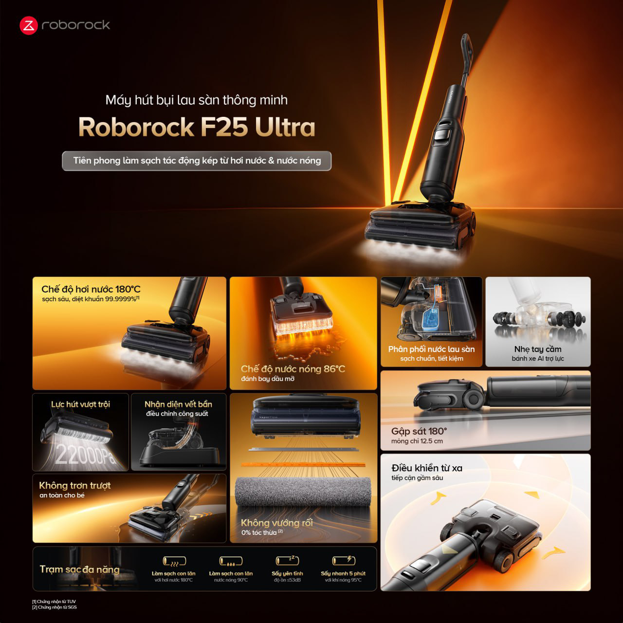 Uu diem cua may hut bui lau nha cam tay Roborock F25 Ultra