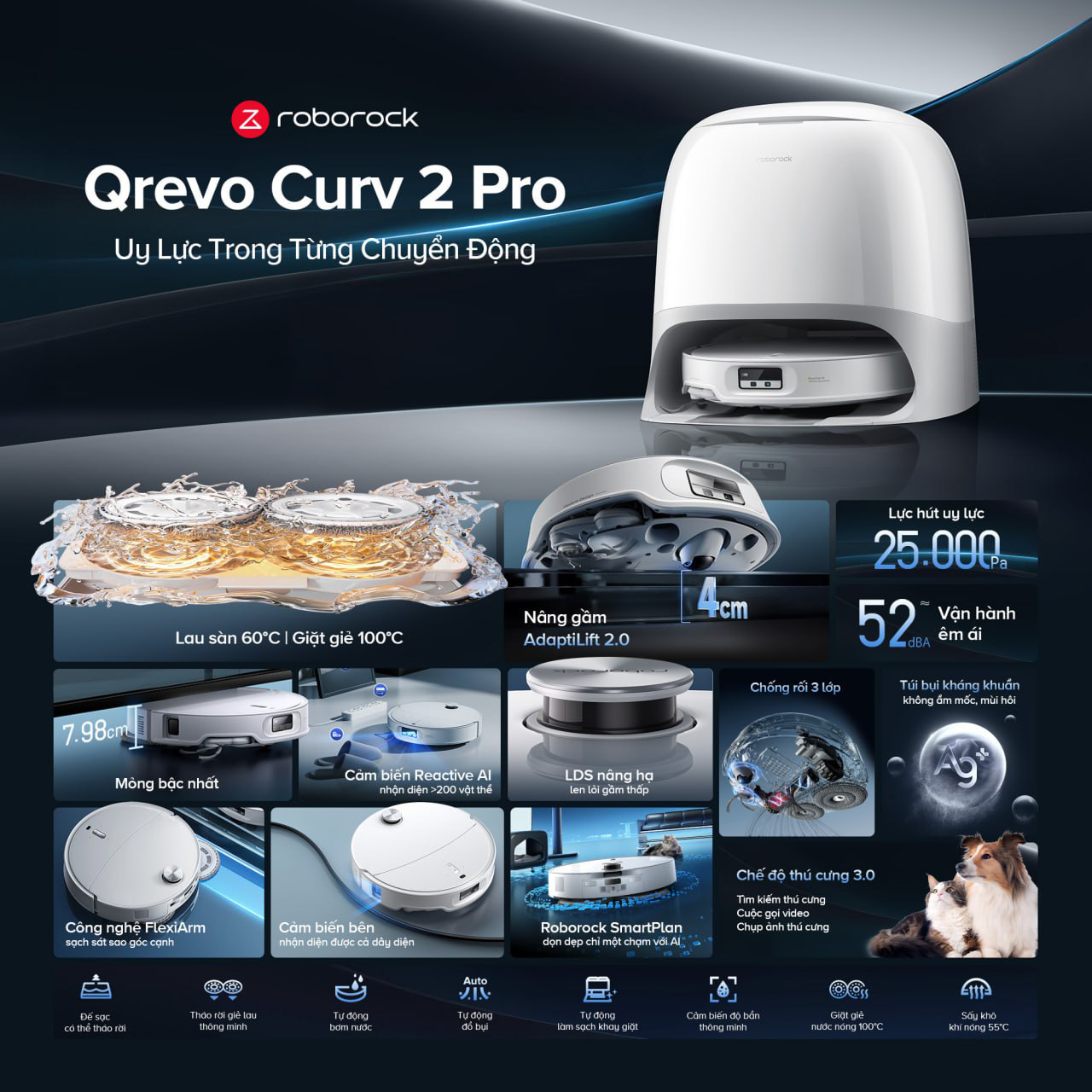 Cac tinh nang tren robot hut bui lau nha Roborock Qrevo Curv 2 Pro