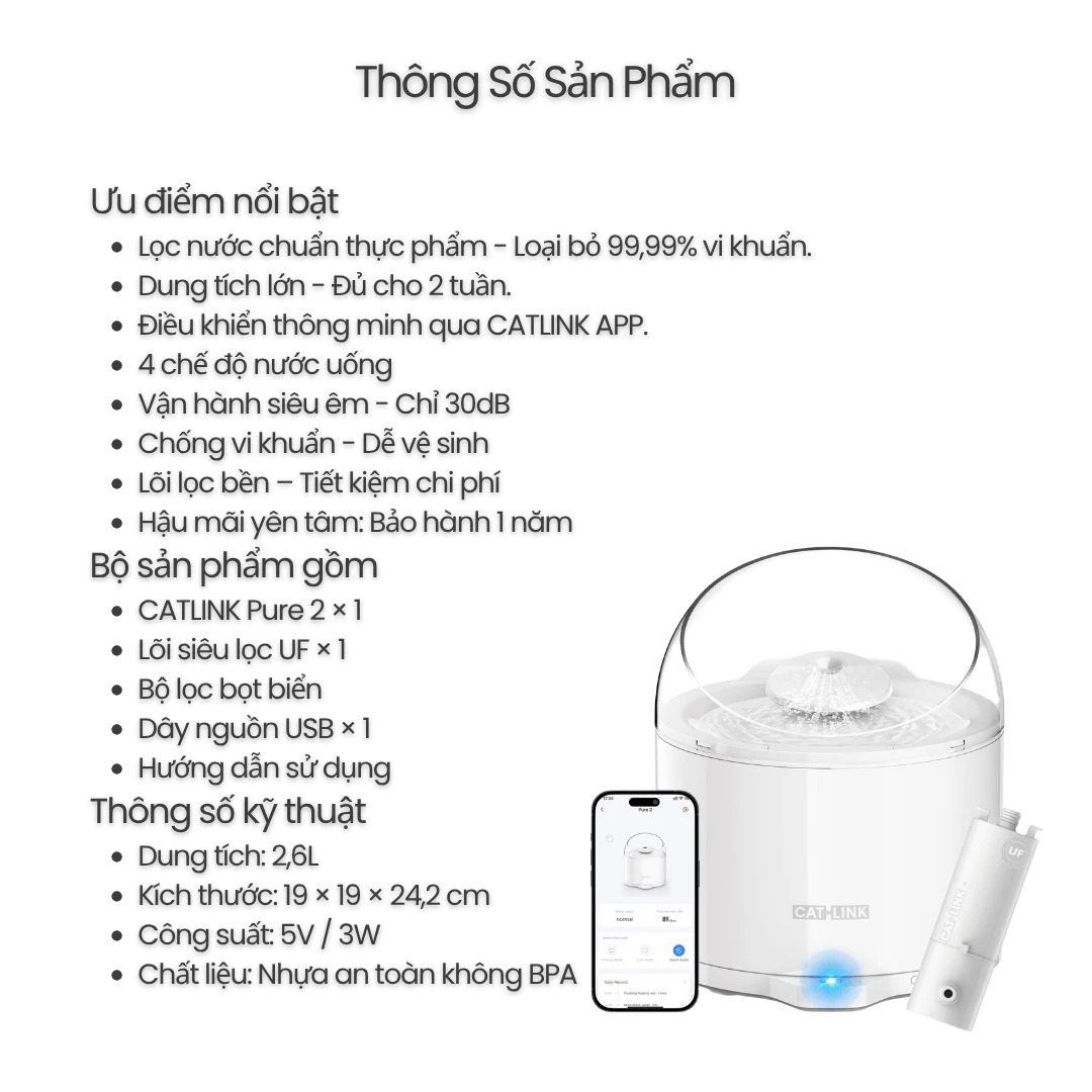 Máy lọc nước tự động cho mèo CATLINK Pure 2 Ultra-Filtration Water Fountain bigmivn (1)