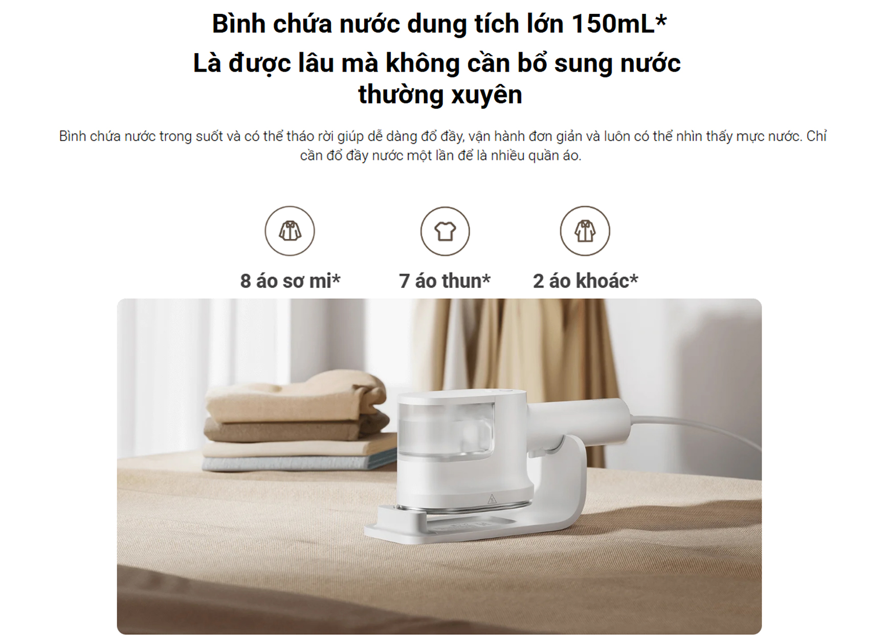 Bàn ủi hơi nước Xiaomi Handheld Steam Iron BHR9034EU - 1200W, 3 chế độ ủi, tăng áp 30kPa 13 Ban ui hoi nuoc Xiaomi Handheld Steam Iron BHR9034EU bigmivn 10