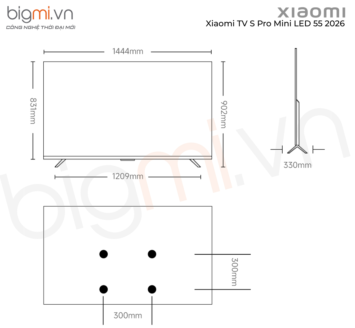 Kich thuoc Xiaomi TV S Pro Mini LED 55 2026
