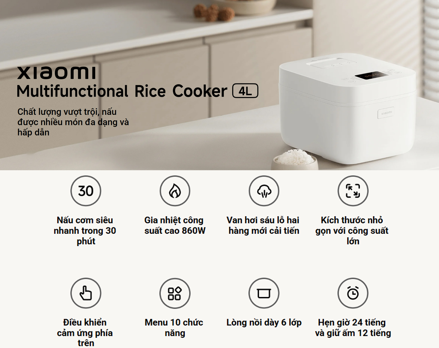 Nồi cơm điện đa năng Xiaomi Multifunctional Rice Cooker 4L BHR9115VN - Hàng chính hãng 2 Noi com dien da nang Xiaomi Multifunctional Rice Cooker 4L bigmivn