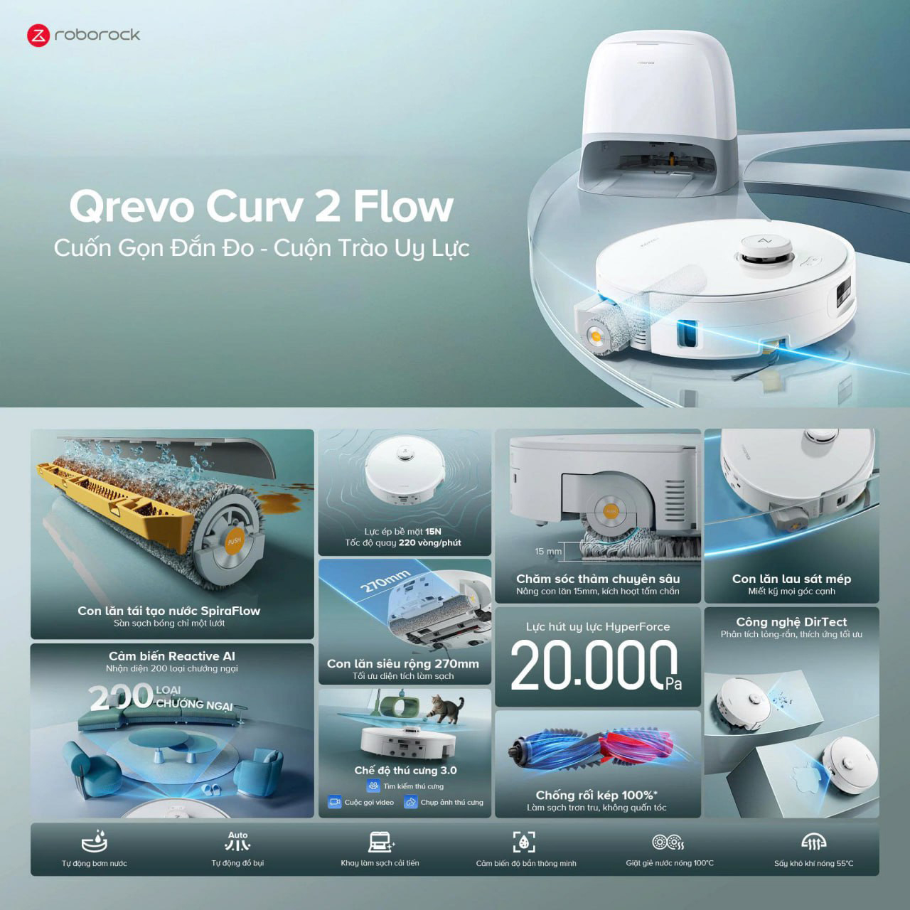 Tinh nang cua robot hut hut bui lau nha Roborock Curv 2 Flow